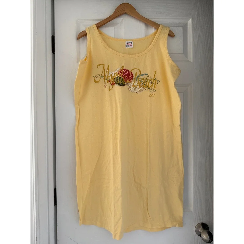 Vintage 90s Myrtle‎ Beach Travel Yellow Night Shirt Vacation Retro